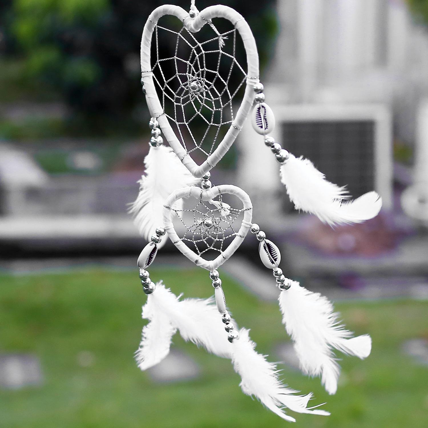 SOLRDI Dream Catcher White 24cm^10cm Heart Shape India Style Handmade Double Circular Handmade Traditional Net Home Decor Wall Car Hanging Ornament Gift