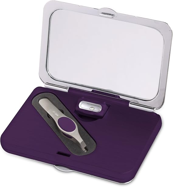 Simply Beauty Smart Compact Mirror with Tweezers Purple Lighted