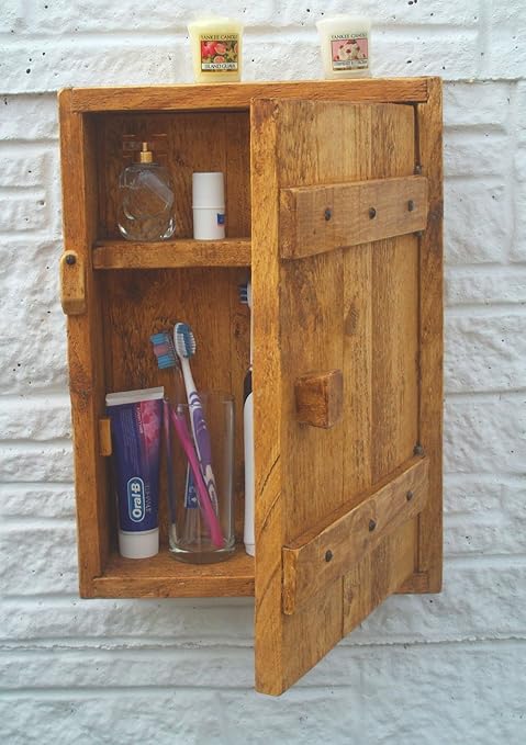 Jtj Rustic Bathroom Cabinet Antique Pine Handmade Shelf Amazon Co Uk Kitchen Home