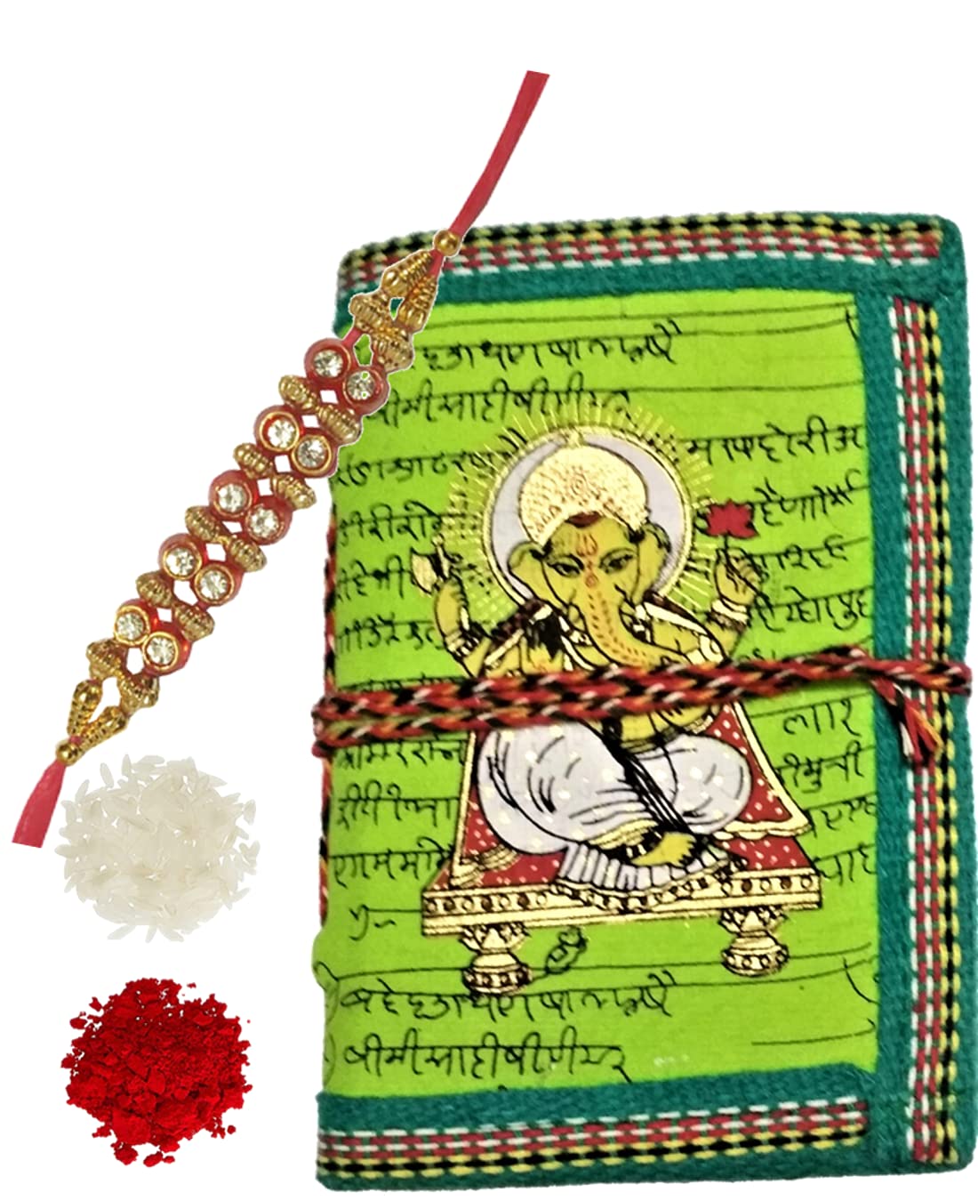 Purpledip Bhai Dooj Rakshabandhan Hamper for Brother: Vintage Small Ganesh Diary, Rakhi and Roli Teeka (rakhi77)