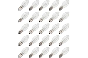 Creative Hobbies 7 Watt, C7 Night Light, 40 Lumens, Long Life, Clear, E12 Candelabra Base, C7 Replacement Bulbs, Incandescent Light Bulb | 25 Pack
