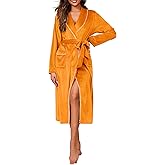 Ekouaer Women's Robe Long Velvet Long Length Bathrobe Soft Warm Sleepwear Shawl Collar Casual Ladies Loungewear