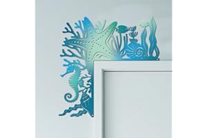 CUTHOLLOW Starfish Coral Metal Door Frame 9.8"x9.8" Decoration Summer Ocean Theme Door Topper Window Corner Wall Art Decor fo