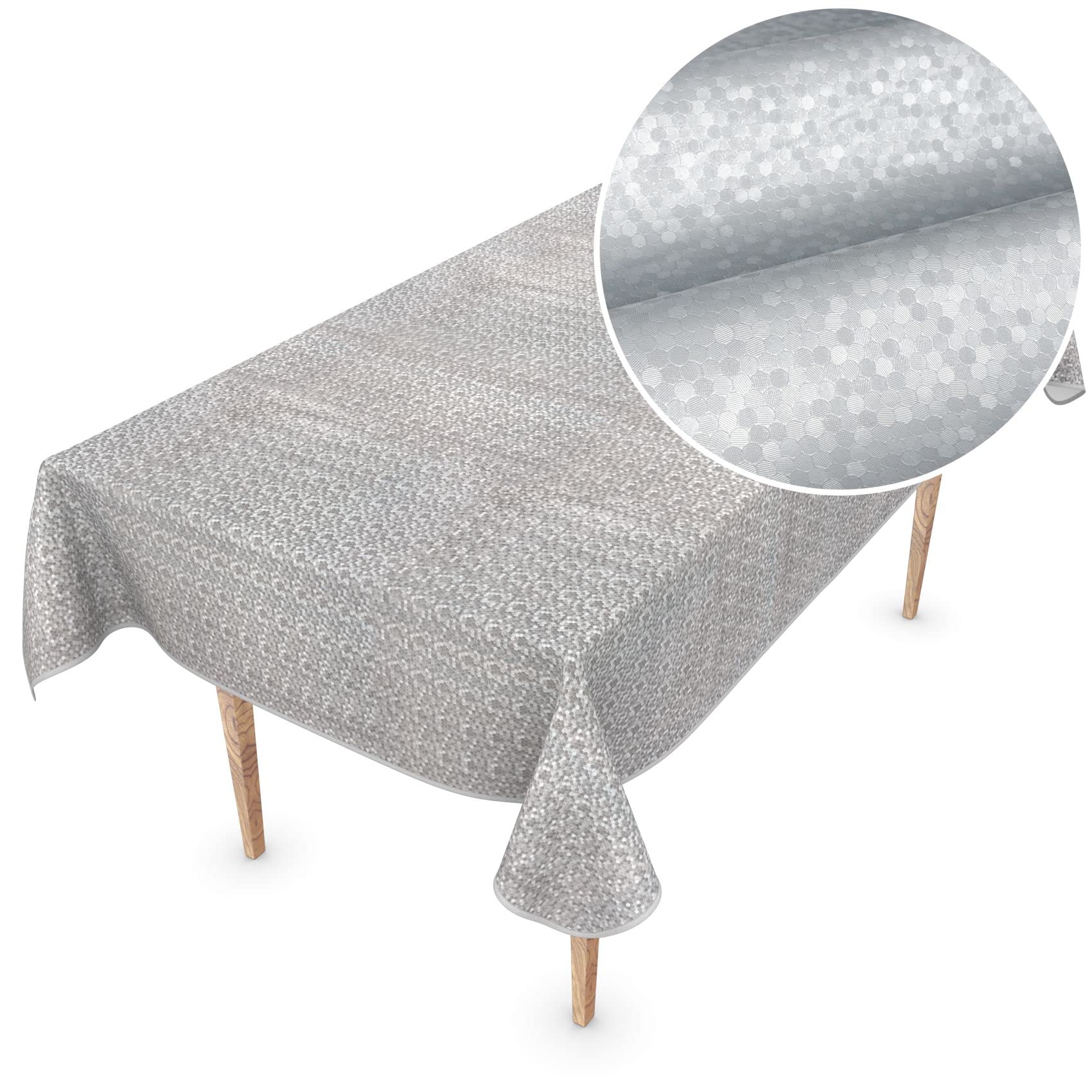 Premium Oilcloth Tablecloth Vinyl Wipe Clean 110 x 150 cm Dots Silver Elegant Wipe Clean