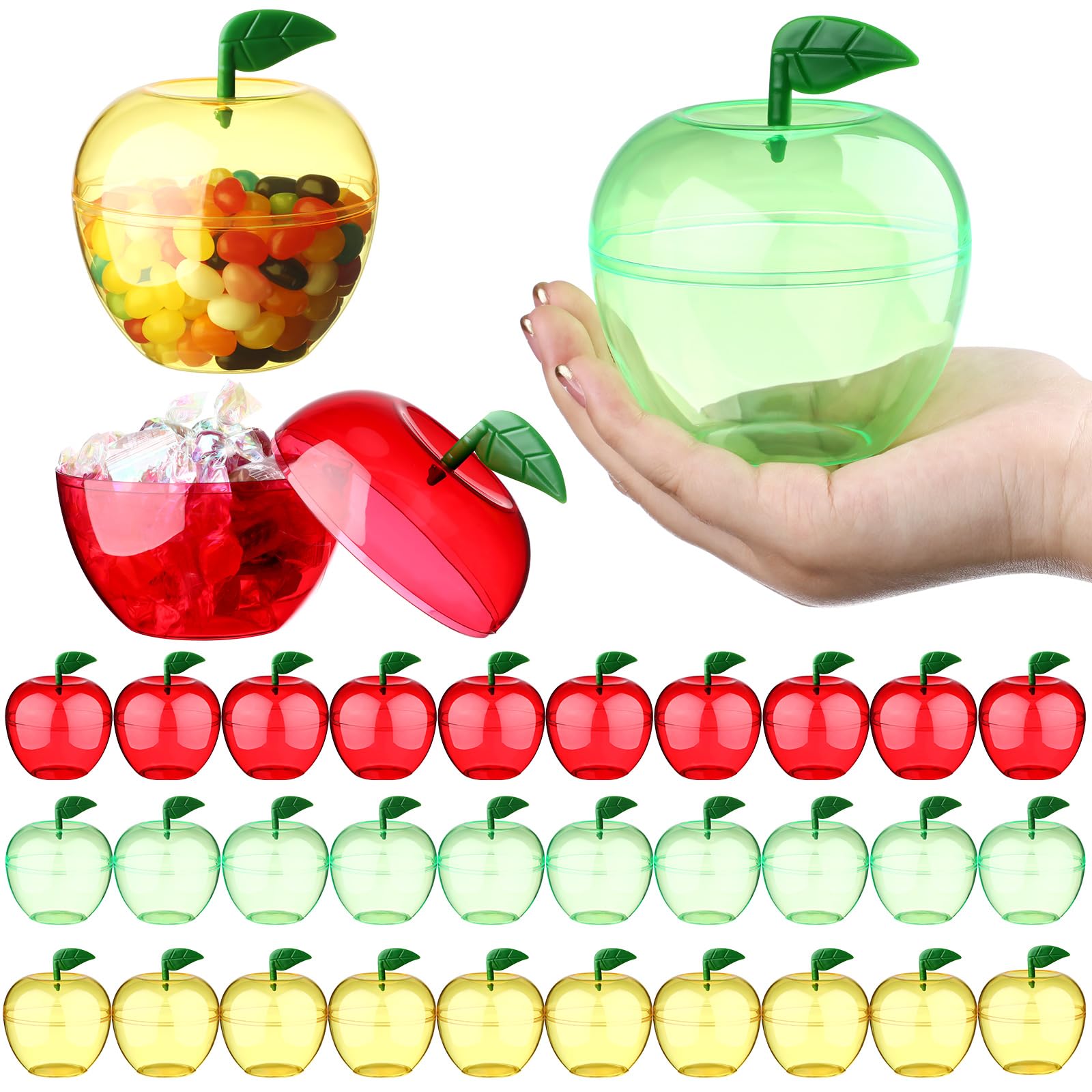 Photo 1 of Layhit 30 Pack Large Apple Plastic Containers Mixed Colors Candy Boxes Bulk for Teacher Appreciation Gifts Back to School Birthday Christmas Party Decor(4.1 x 3.5 Inches)