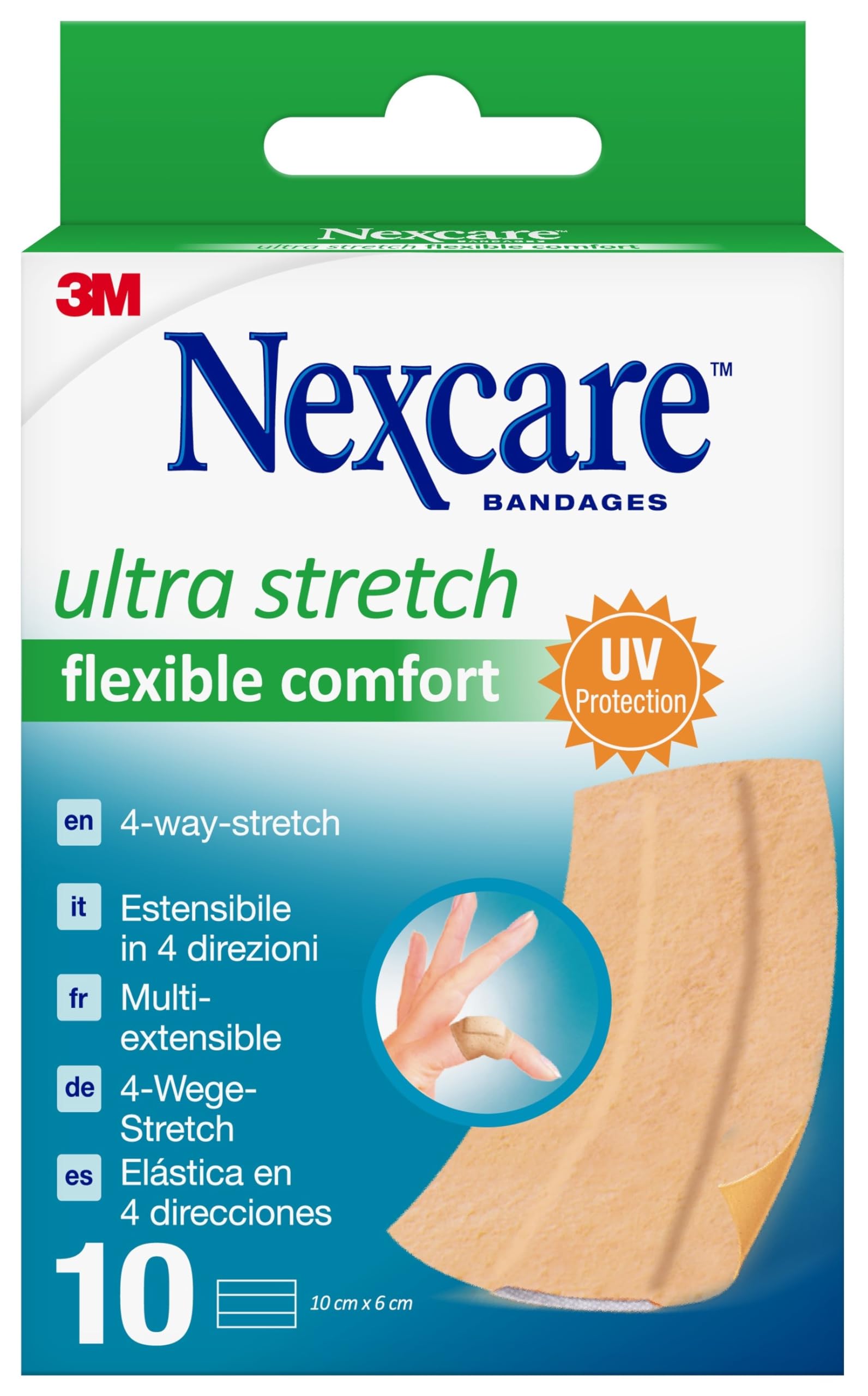 Nexcare Ultra Strech Flexible Comfort Foam Plasters, 6 cm x 10 cm, 10 per Pack - Breathable and Waterproof for Minor Wounds, Scratches, Plasters for First Aid Kits