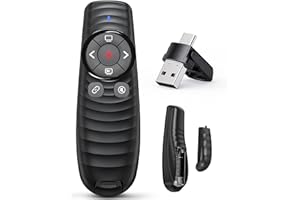 RJAD Presentation Clicker, 2-in-1 USB/Type C Wireless Presenter Clicker for PowerPoint, PPT Remote Control Red Laser Pointer, Slide Show Advancer RF2.4GHz for Mac, Linux, PC/Laptop, Office, Classroom