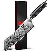 SHAN ZU 7 inch Chef Knife in Powder Steel, Ultra Sharp Japanese Santoku Knife, High Carbon Professional Kitchen Knives with Ergonomic Pakkawood Handle, Utility Knives for Meat and Vegetable