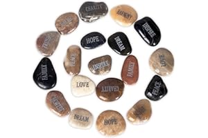 Barelove 12pcs DIY Rocks for Engraved Polished Painting River Stones 12 Different Words, Inspirational Stones Flat River Rocks for Arts, Crafts, Aquarium Plants Decoration (Colorful-Black Words)