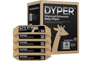 DYPER Charcoal Enhanced Baby Wipes Unscented | Diaper Wipes Made with 100% Plant-Based* & Honest Materials | 4 Packs (224 Count)