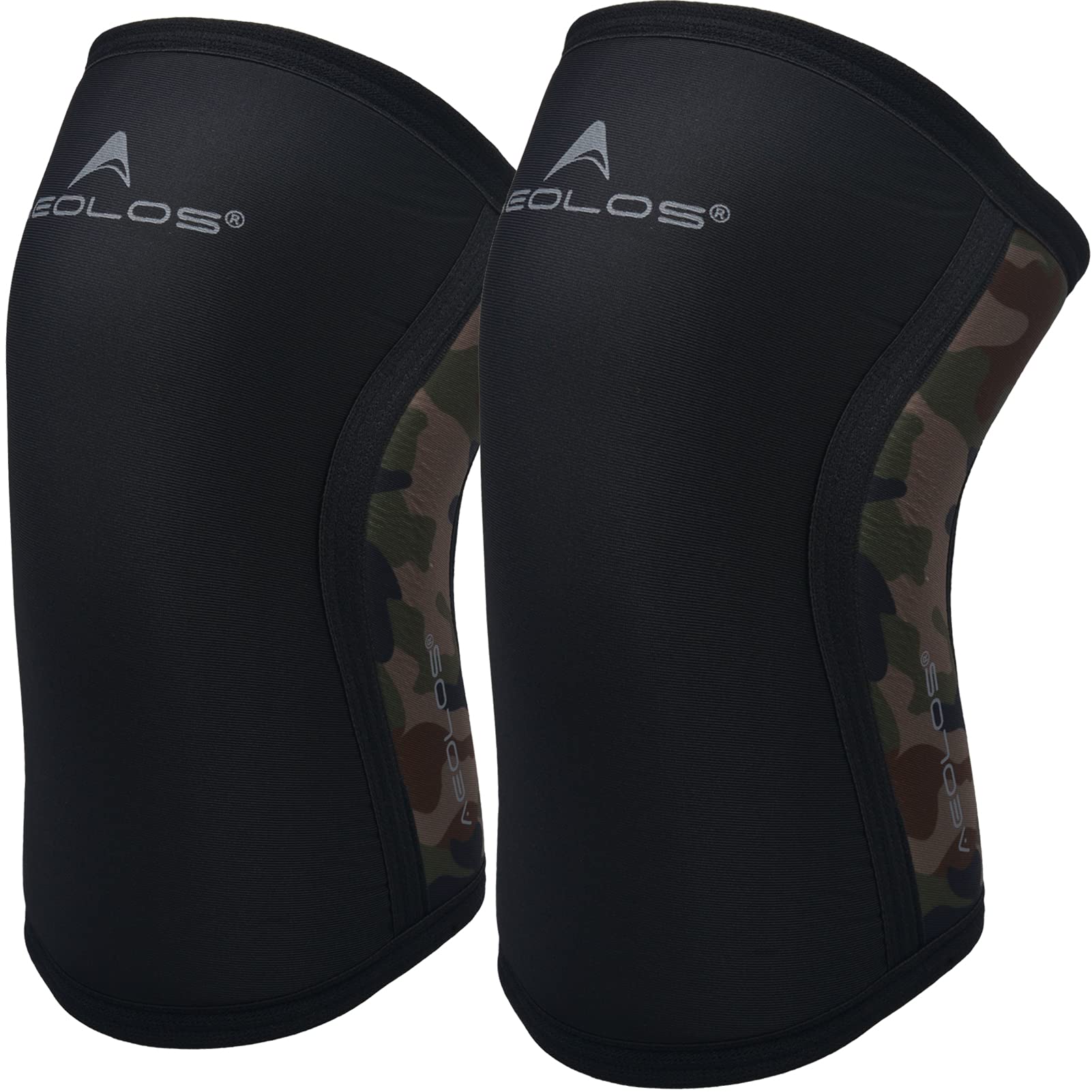 AEOLOS Knee Sleeves (1 Pair)，7mm Compression Knee Braces for Heavy-Lifting,Squats,Gym and Other Sports (Black Camo Large)