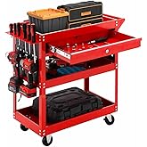 Rolling Tool Cart with Universal Wheels, 3-Tier Heavy Duty Mechanic Metal Cart for Warehouse, Workshop, Garage - Tool Boards,