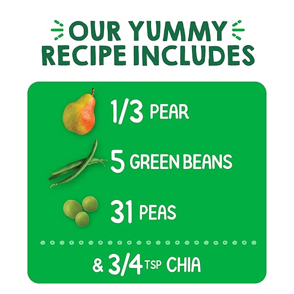 HAPPYTOT ORGANICS STAGE 4 BABY FOOD POUCHES, GLUTEN FREE, VEGAN SNACK, SUPERFOODS FRUIT & VEGGIE PUREE, PEARS, PEAS, GREEN BEANS & CHIA, 4.22 OUNCE (PACK OF 16)