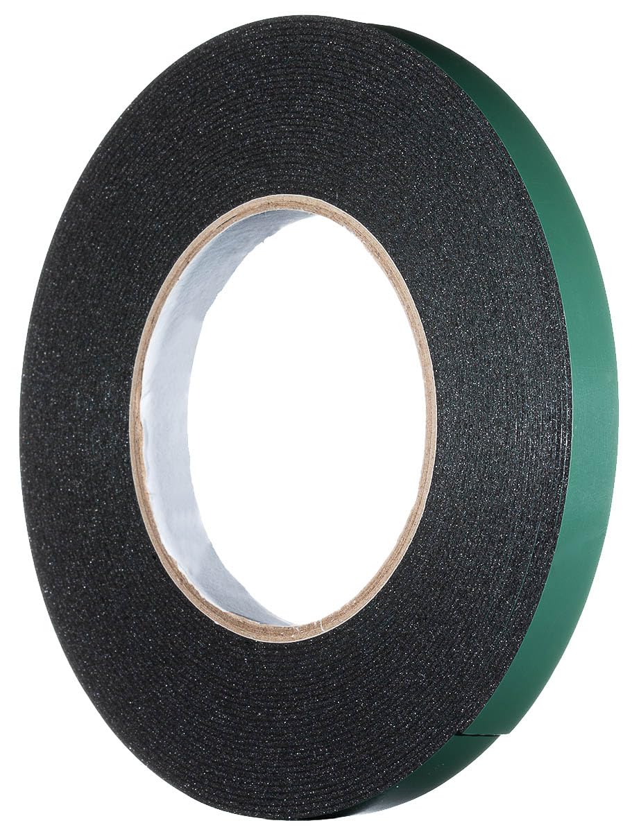 YoiYee 12mm x 10m Double Sided Foam Tape, Strong Sticky Adhesive Green Film Glazing Tape, PE Sponge Strip Sticky Mounting Tape, Black
