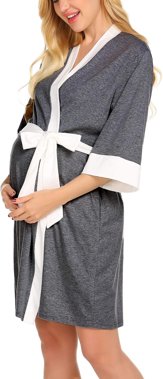 Ekouaer Maternity Nursing Robe Delivery Nightgowns Hospital Breastfeeding Gown at  Women’s Clothing store