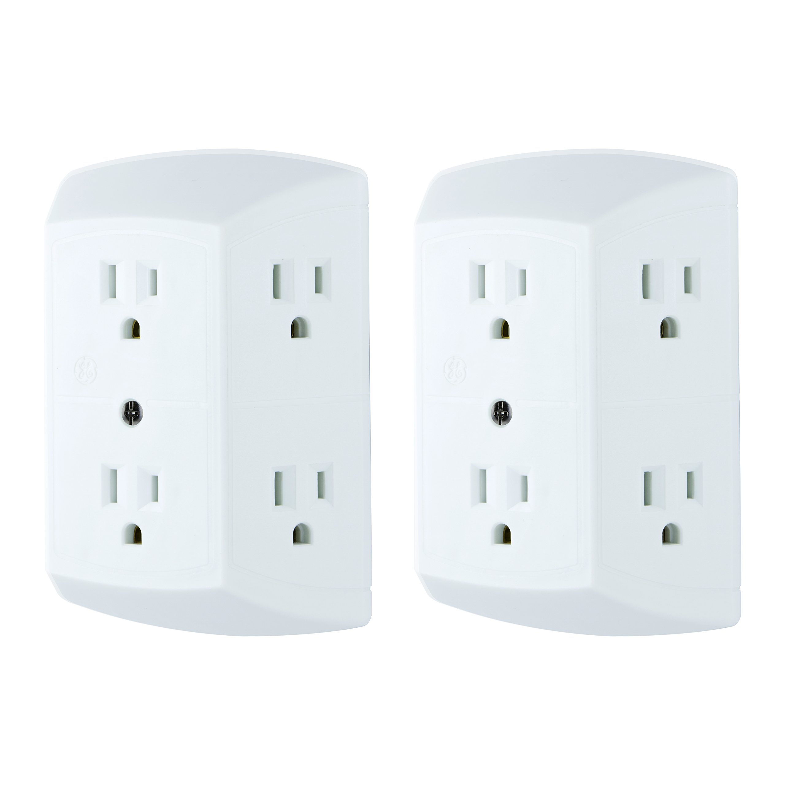 GE 6 Outlet Wall Plug Adapter Power Strip 2 Pack, Extra Wide Spaced