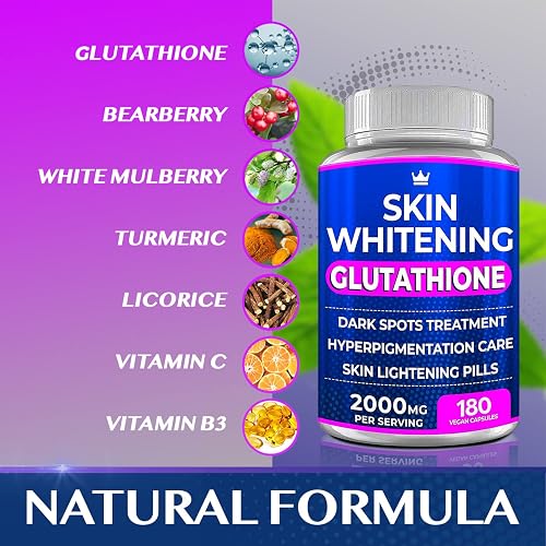 Glutathione Whitening Pills - 180 Capsules 2000mg Glutathione - Effective Skin Lightening Supplement - Dark Spots, Melasma & Acne Scar Remover, Hyperpigmentation Treatment - Anti-Aging Antioxidant in Saudi Arabia