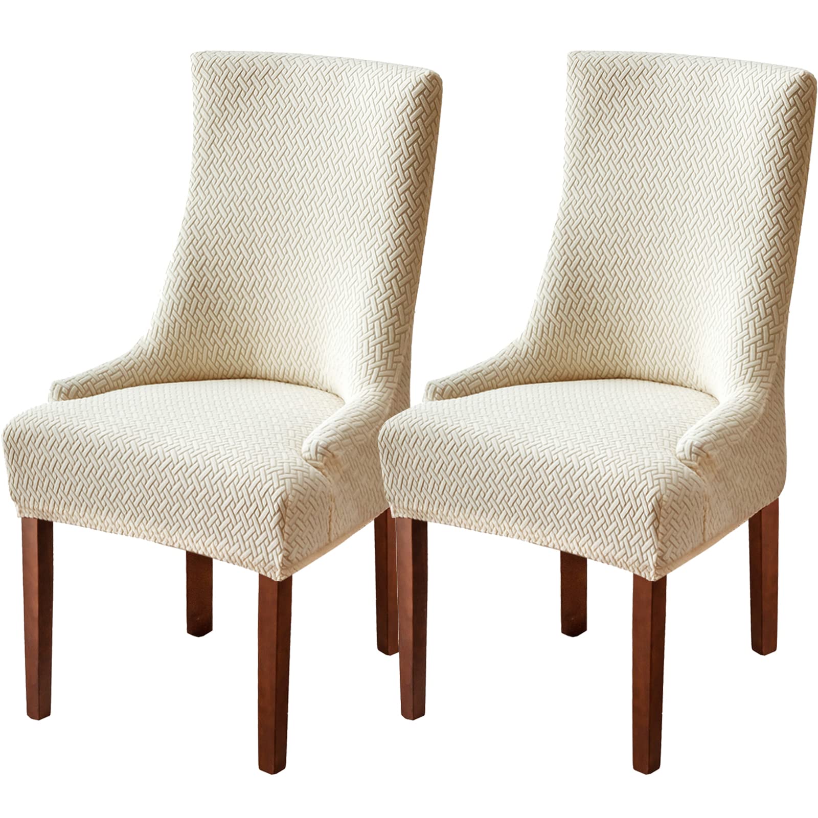 Wingback Dining Chair Covers - High Stretch Wing Chair Slipcover Chair Protector Seat Cover, Wingback Chair Covers for Dining Room Living Room Wedding Hotel Banquet Home Decor (Beige, Pack of 2)