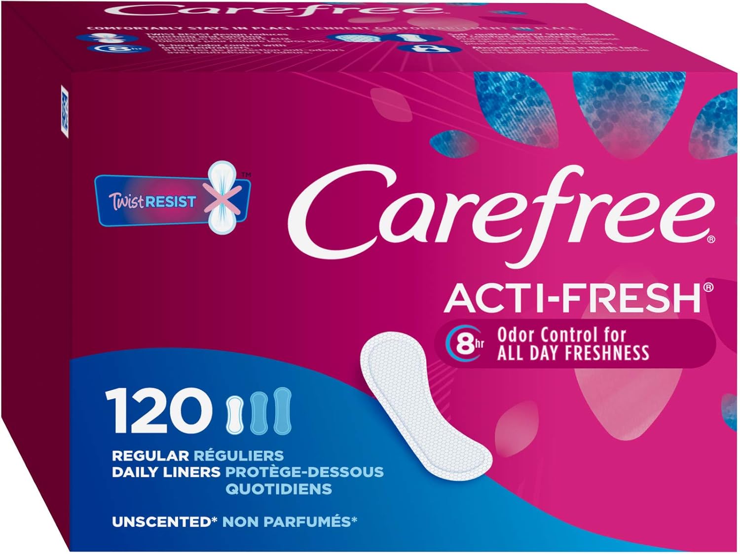 Carefree Acti-Fresh Panty Liners, Soft and Flexible Feminine Care Protection, Regular, 120 Count: Health & Personal Care