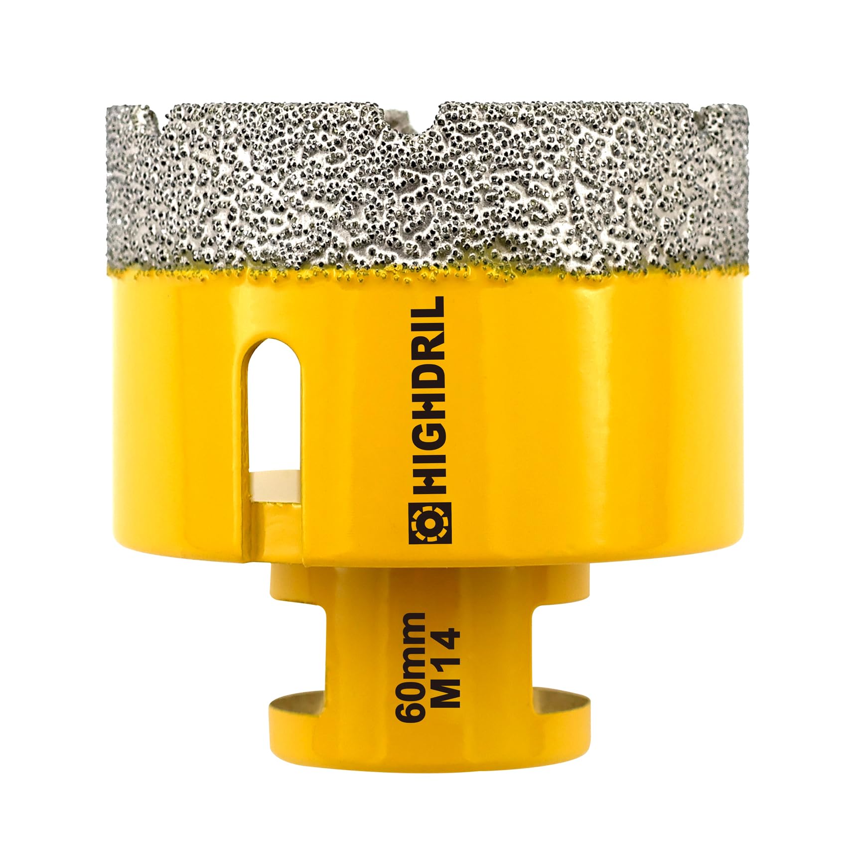 HIGHDRIL Diamond Core Drill Bit - 2-3/8"(60mm) with M14 Thread Dry drilling for Porcelain Tile Ceramic Granite Marble Stone Masonry Brick for Angle Grinders