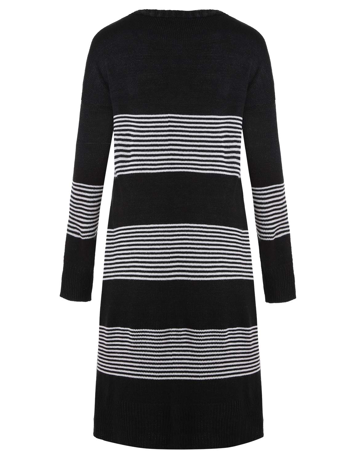 Blooming Jelly Ladies Striped Open Front Longline Black Knit Sweater Cardigans for Women with Pocket and Ribbed Hem,Black S