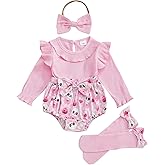 Summffie Newborn Baby Girl Halloween Outfit Skull Pumpkin Bat Print Ruffled Long Sleeve Romper Cute Halloween Baby Clothes