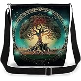 LiuenMgg Tree of Life Print Canvas Crossbody Bag, Adjustable Strap Lightweight Purse with Top Zipper & Inner Pocket, Daily Shoulder Bag Gift for Women -1