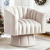 YSICK Swivel Accent Chair,360°Swivel Barrel Chairs, Mid-Century Chair with Wide Upholstered, Modern Velvet Fabric, Round Armc