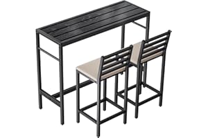 Jinrrenyi 3 Piece Outdoor Patio Bar Set, 50" Rectangular Counter Height High Top Bar Tables, 2 Cushioned 41" Bar Stools, Metal Bar Table and Chairs Set for Poolside, Balcony, Backyard, Porch