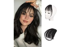 BARSDAR Real Human Hair Clip in Bangs - 100% Human Hair Clip in Bangs for Women - Natural Black Wispy Bangs Extensions Fringe with Temples Real Hair Bangs Hairpieces - Natural Black
