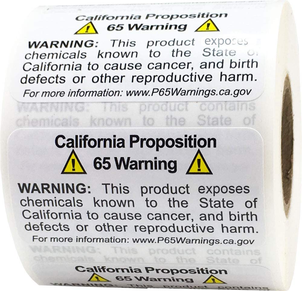 California Prop 65 Labels 25.4 x 50.8 mm 1 x 2 Inch Wide 500 Count