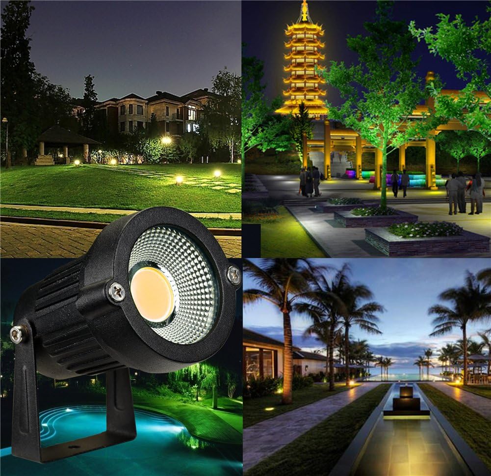 Outdoor Landscape LED Lighting 5W Waterproof Graden Lights COB Led Spotlights with Spiked Stand for Lawn Decorative Lamp US 3- Plug 3500K Warm White Lights (2 Packs) - - 