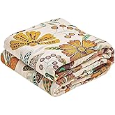 XIBLC Boho Throw Blanket, 100% Cotton Ultra Soft Luxury Throw Rustic Quilt, 60"x80" Floral Printed Farmhouse Decor Bed Summer Blankets, All Season Rustic Reversible Bohemian Throw for Bed - White