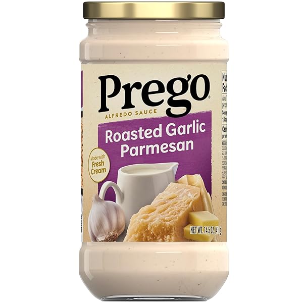 PREGO ALFREDO PASTA SAUCE WITH ROASTED GARLIC AND PARMESAN CHEESE, 14.5 OZ JAR