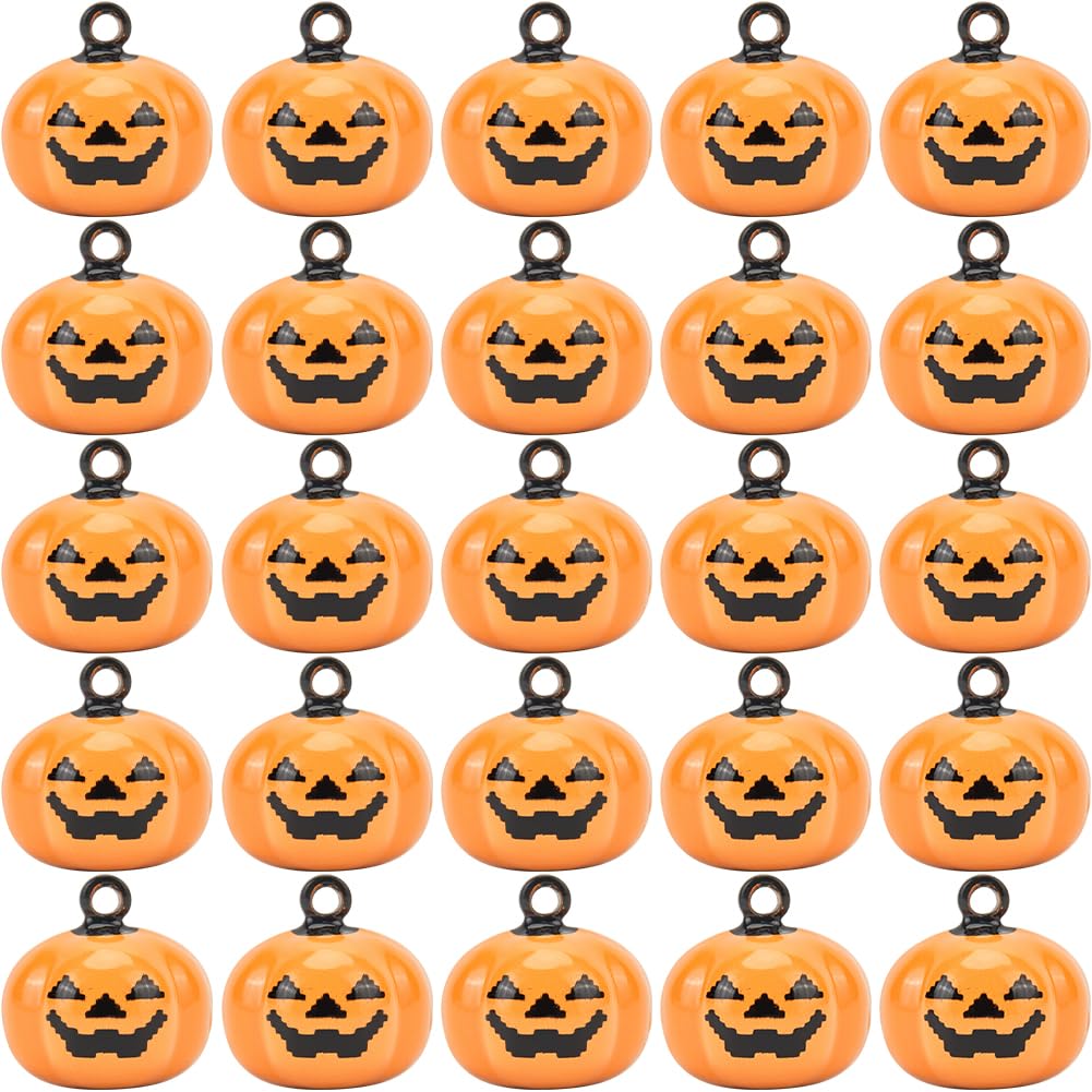 GORGECRAFT 20Pcs Mini Pumpkin Bells Halloween Jingle Bell Beads Jack O Lantern Face Brass Decorative Ornament Jewelry Making Findings Charms Pendant for Bracelets Fall Gifts Tree Home Decor Orange