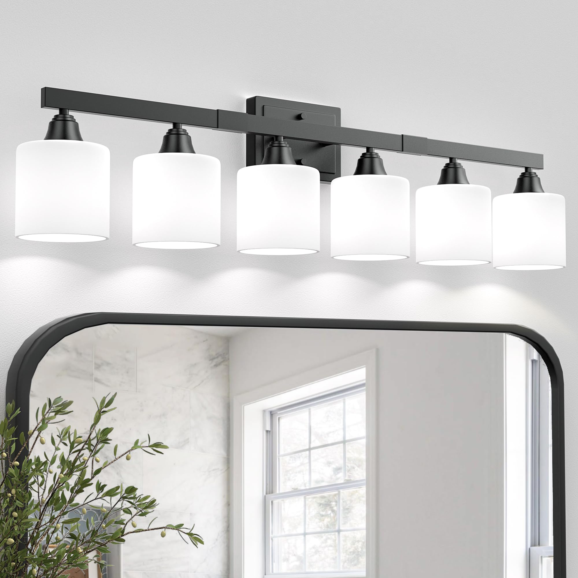 Photo 1 of ***MISSING PARTS***
VOLISUN Matte Black Bathroom Light Fixtures, 6-Light Bathroom Vanity Lights Over Mirror, Modern Vanity Light for Bathrooms, Bathrooms Lights Fixtures Over Mirror with Milky White Frosted Glass Shades