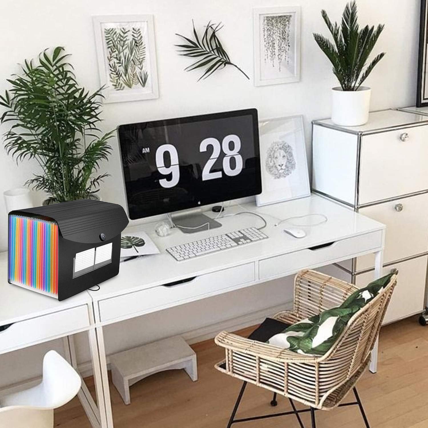 26 Pockets Accordian File Folder Organizer, Expanding Filing Box A4 Letter Size Expandable File Folders, Plastic Accordion Document Paper Coupon Bill Receipt Organizer with 3 A-Z Alphabet Colored Tabs : Office Products