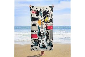 VTCTOASY Oversized Beach Towel 63x32 Inch Sand Resistant Thin Microfiber Rock Music Pattern Bath Towels for Body Absorbent Qu