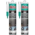 Akfix 905N Clear 100% Silicone Caulk for Construction and Building (2x10.5 fl.oz.) - Solvent-Free, Low Odor, UV & Water Resistant, Fast Curing, Non-sag, Flexible Silicone Sealant | Clear, 2 Pack