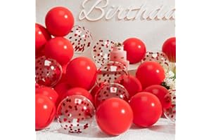 SUWEN Red Balloons and Confetti Balloons Set 47PCS Shiny Latex Helium Red Balloon for Birthday Valentine Mother's Day Anniversary Party Decorations