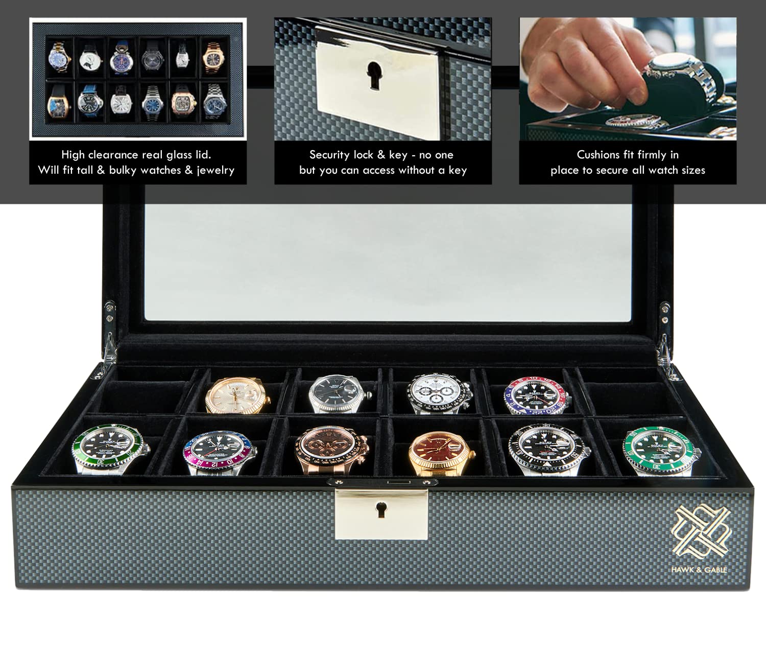 Specter Ride Watch Box Mua HAWK & GABLE Luxury 12 Slot Watch Box Organizer, Glass Display and ...
