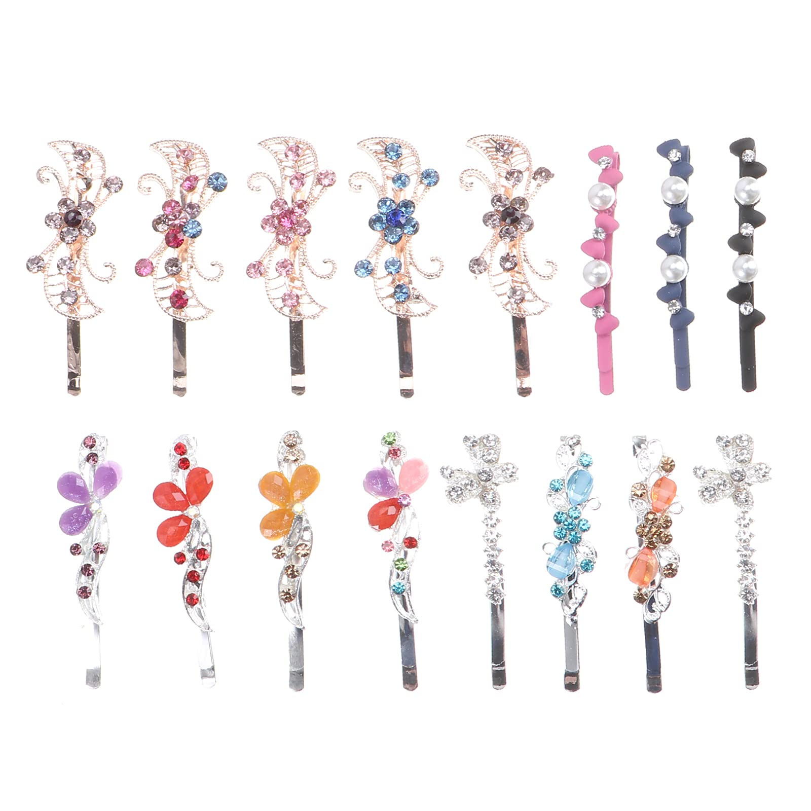Frcolor 19pcs Hair Pins Butterfly Flower Pearl Bobby Pins Hair Clips Barrettes Headdress for Ladies Girls(Random color)