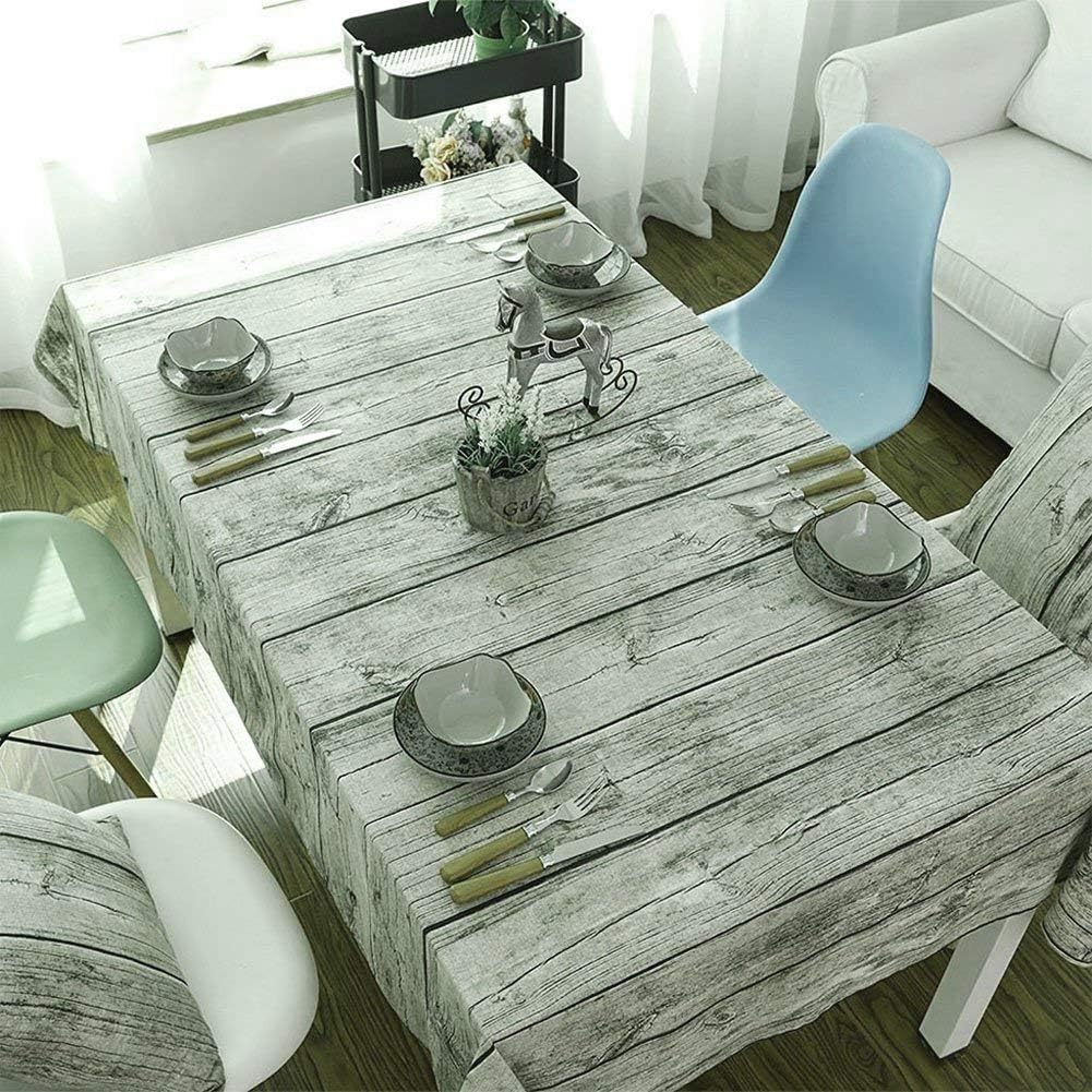 Cotton-flax Tablecloths, Round or Rectangular Fabric Tablecloth, Machine Washable, Wood Stripe Kitchen Tablecloths For Dinner Parties, Summer & Outdoor Picnics. (55 x 78 inches / 140 x 200 cm)