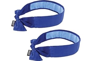 Ergodyne Chill Its Cooling Bandana, Lined with Evaporative PVA Material for Fast Cooling Relief, Tie for Adjustable Fit, Blue, 2-Pack