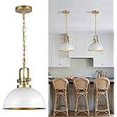 Mgcanyu Modern White and Gold Pendant Lights,11.8" Vintage White Gold Pendant Light Fixtures Iron Dome Lighting Hanging Ceili