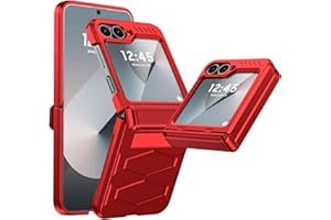 Vizvera for Samsung Galaxy Z Flip 6 Case with Hinge Protection, Flip z 6 Case Built-in Screen Protector Shockproof All-Inclusive Rugged Phone Cover Wireless Charging for Z Flip 6 5G (2024)-Red