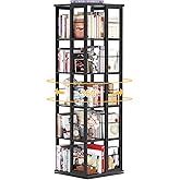 Aheaplus Rotating Bookshelf, Corner Bookcase, 360 Display Wood Spinning Bookshelves, Floor Standing Bookcases Narrow Shelf, 5 Tiers, Black