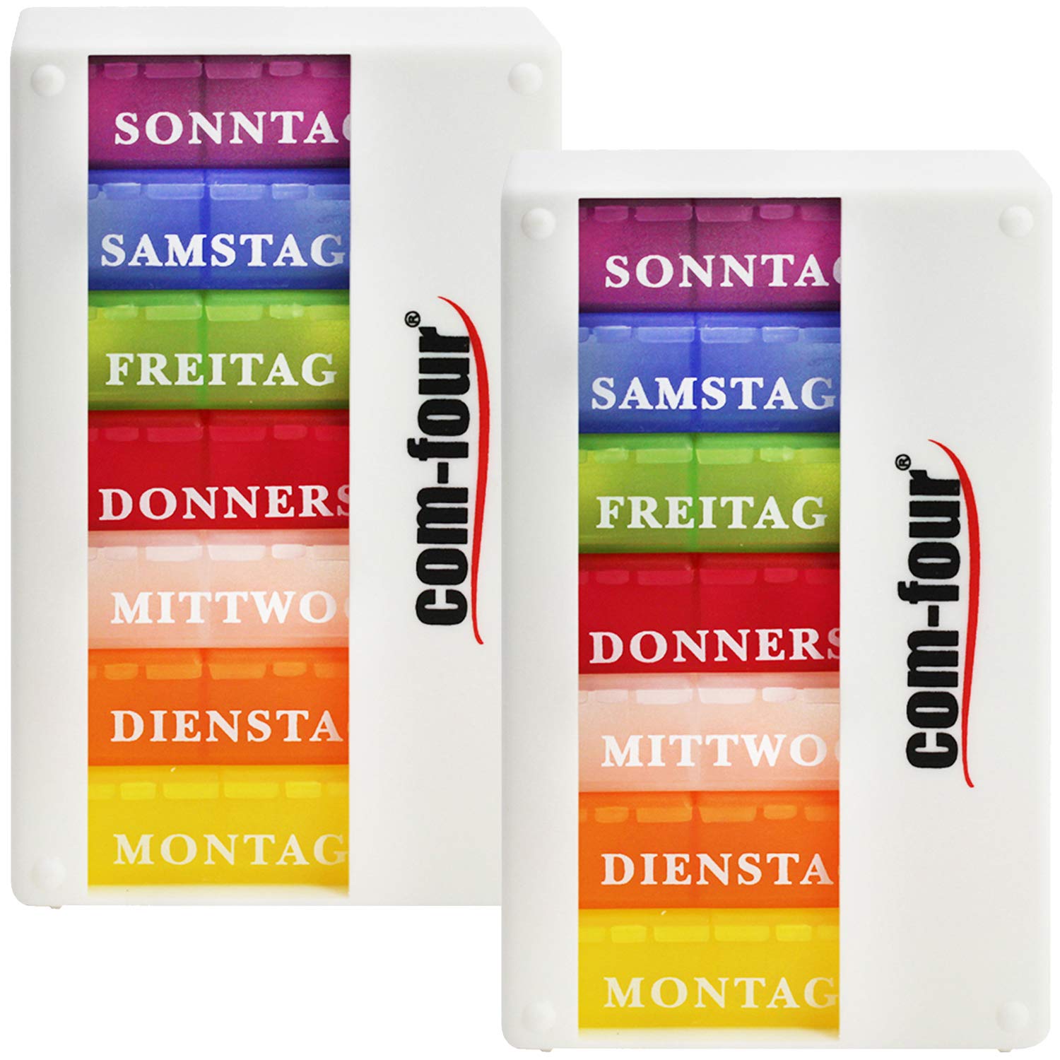 COM-FOUR® 2X Medication Dispenser 7 Days - Medication Box - Pill Box - Tablet Box - Weekly Dispenser [Language: German]