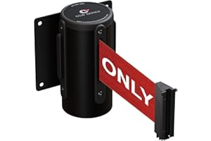 CROWD CONTROL WAREHOUSE CCW Series WMB-125 Fixed Wall Mount Retractable Belt Barrier 11 Foot with Black Steel Case (Red"Authorized Access ONLY" Belt)