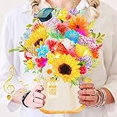 MZD8391 3D Pop Up Graduation Card with Music & Lights - Sunflower, Daisy, Cap Bouquet – Envelope Included – 2025 Graduation Gift & Decoration